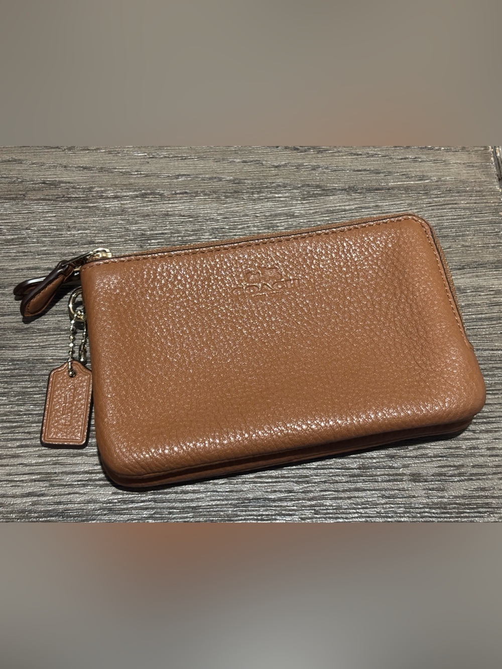 Coach Saddle Brown Pebbled Leather Double Corner Zip Wallet F66505